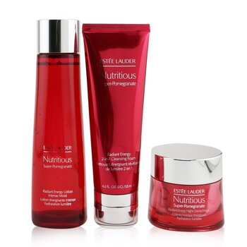 Estee Lauder Nutritious Super-Pomegranate Overnight Radiance Collection: Cleansing Foam 125ml+Lotion Intense Moist 200ml+Night Creme 50ml