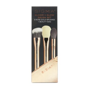 Sigma Beauty Bloom + Glow Brush Set (3x Rose Gold Brush, 1x Bag)