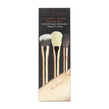 Bloom + Glow Brush Set (3x Rose Gold Brush, 1x Bag)