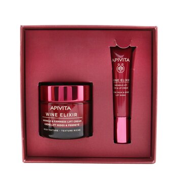 Apivita Wine Elixir Wrinkle Reduction & Firmness (Rich Texture) Gift Set: Rich Cream 50ml+ Eye & Lip Cream 15ml