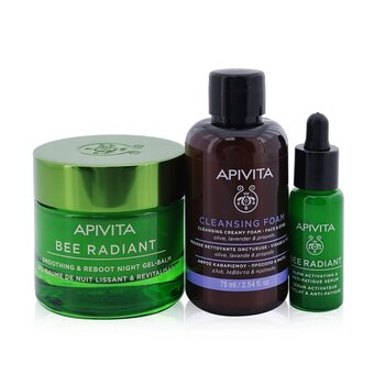 Apivita Fresh & Glow (Bee Radiant- Night) Gift Set: Night Gel-Balm 50ml+ Serum 10ml+ Cleansing Creamy Foam 75ml+ Pouch