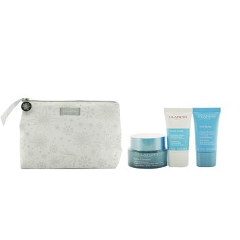 Clarins Hydration Collection: Hydra-Essentiel Silky Cream 50ml+ Fresh Scrub 15ml+ SOS Hydra Mask 15ml+ Pouch